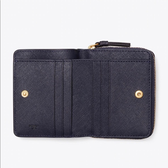 TORY BURCH Authentic Navy Blue Robinson Leather Bi-fold Wallet New With Tag - Picture 3 of 12